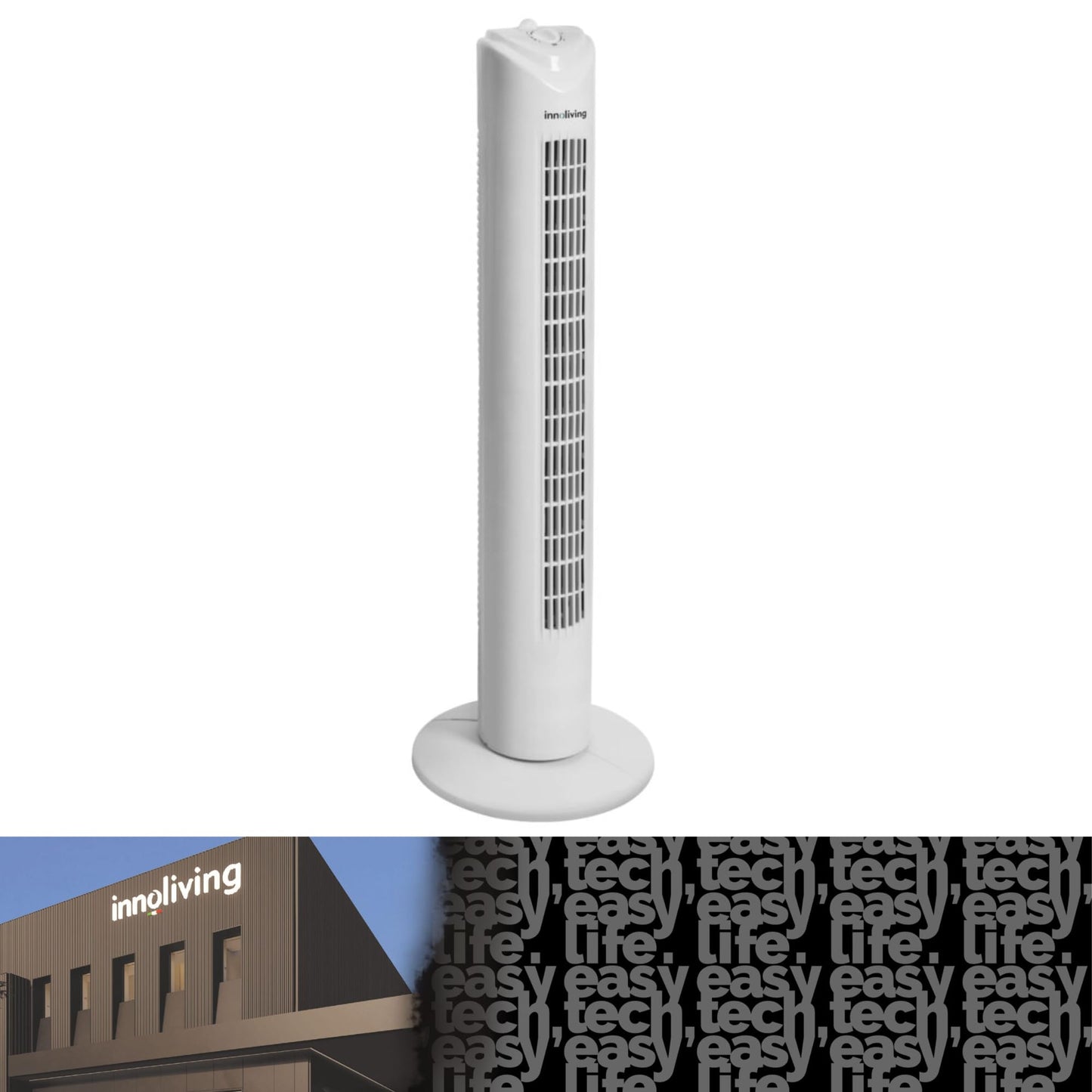 Innoliving Ventilatore a Torretta 3 Velocità INN-504 con Timer 120 Minuti, Ventilatore a Colonna con Oscillazione Automatica 90°, Potenza 45W, Altezza 78cm, Ventilatore a Torre Efficiente e Silenzioso