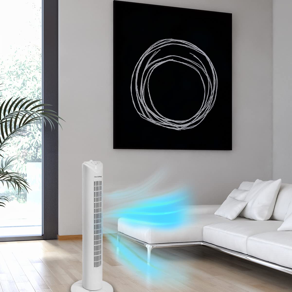 Innoliving Ventilatore a Torretta 3 Velocità INN-504 con Timer 120 Minuti, Ventilatore a Colonna con Oscillazione Automatica 90°, Potenza 45W, Altezza 78cm, Ventilatore a Torre Efficiente e Silenzioso