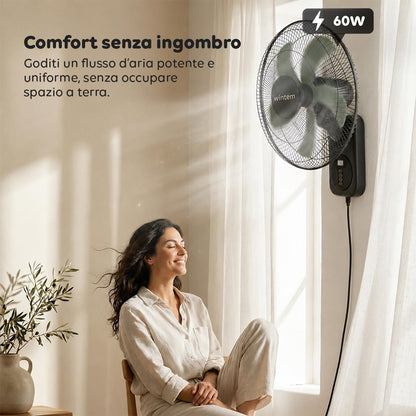 Wintem Ventilatore da Parete 40cm, Ventilatore con Telecomando e Timer 9h, 8 Velocità, Oscillazione 120°, Inclinazione 30°, Griglia Metallica, Silenzioso, Nero