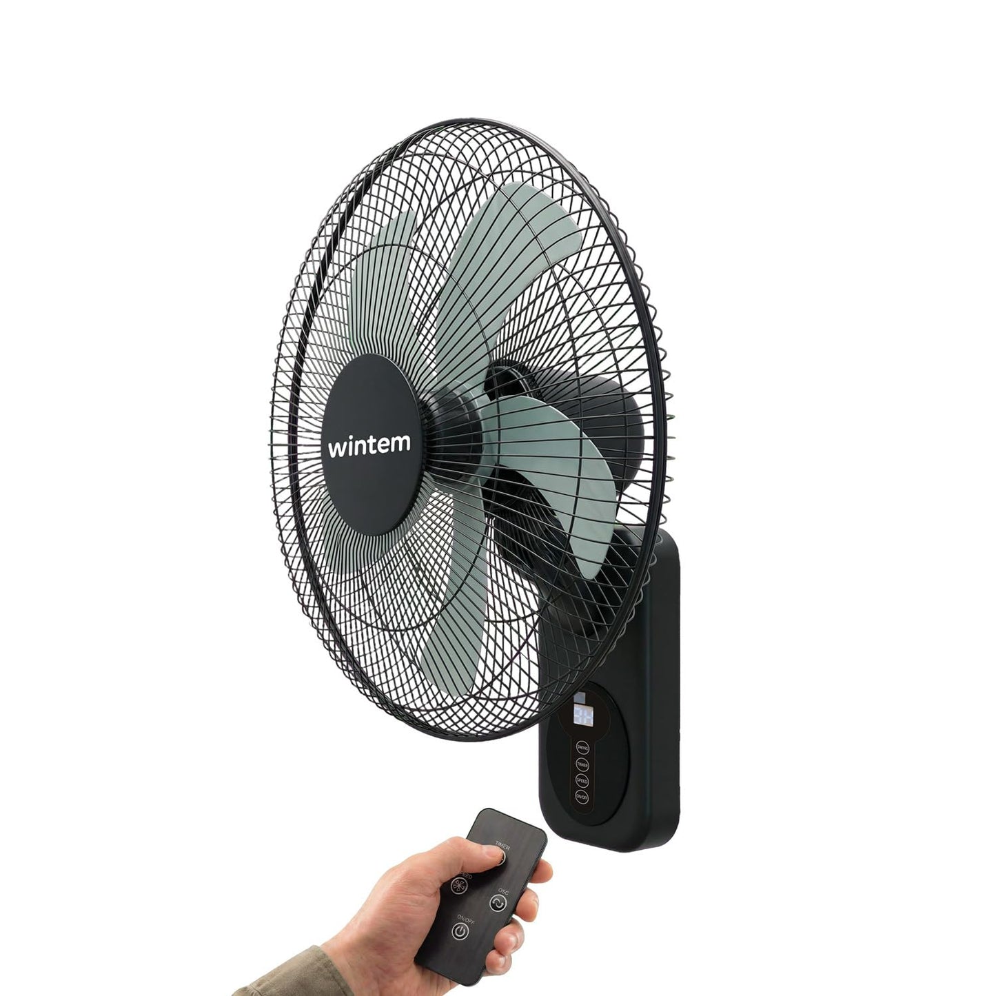 Wintem Ventilatore da Parete 40cm, Ventilatore con Telecomando e Timer 9h, 8 Velocità, Oscillazione 120°, Inclinazione 30°, Griglia Metallica, Silenzioso, Nero