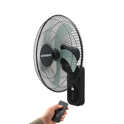 Wintem Ventilatore da Parete 40cm, Ventilatore con Telecomando e Timer 9h, 8 Velocità, Oscillazione 120°, Inclinazione 30°, Griglia Metallica, Silenzioso, Nero