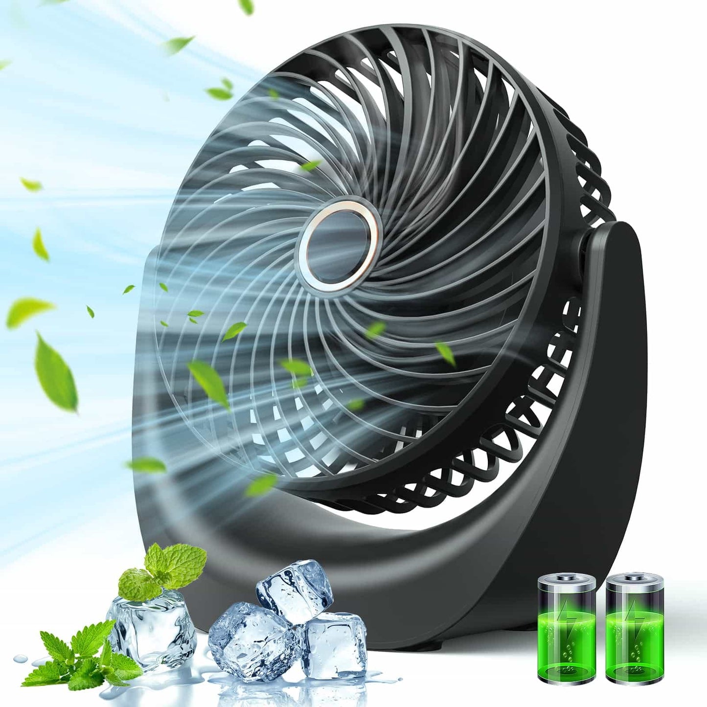 Ykgutilu Ventilatore USB,ventilatore portatile,ventola da tavolo regolabile velocità del vento 5 livelli, angolo regolabile a 360°,4000 mAh batteria ricaricabile,adatto per ufficio, casa