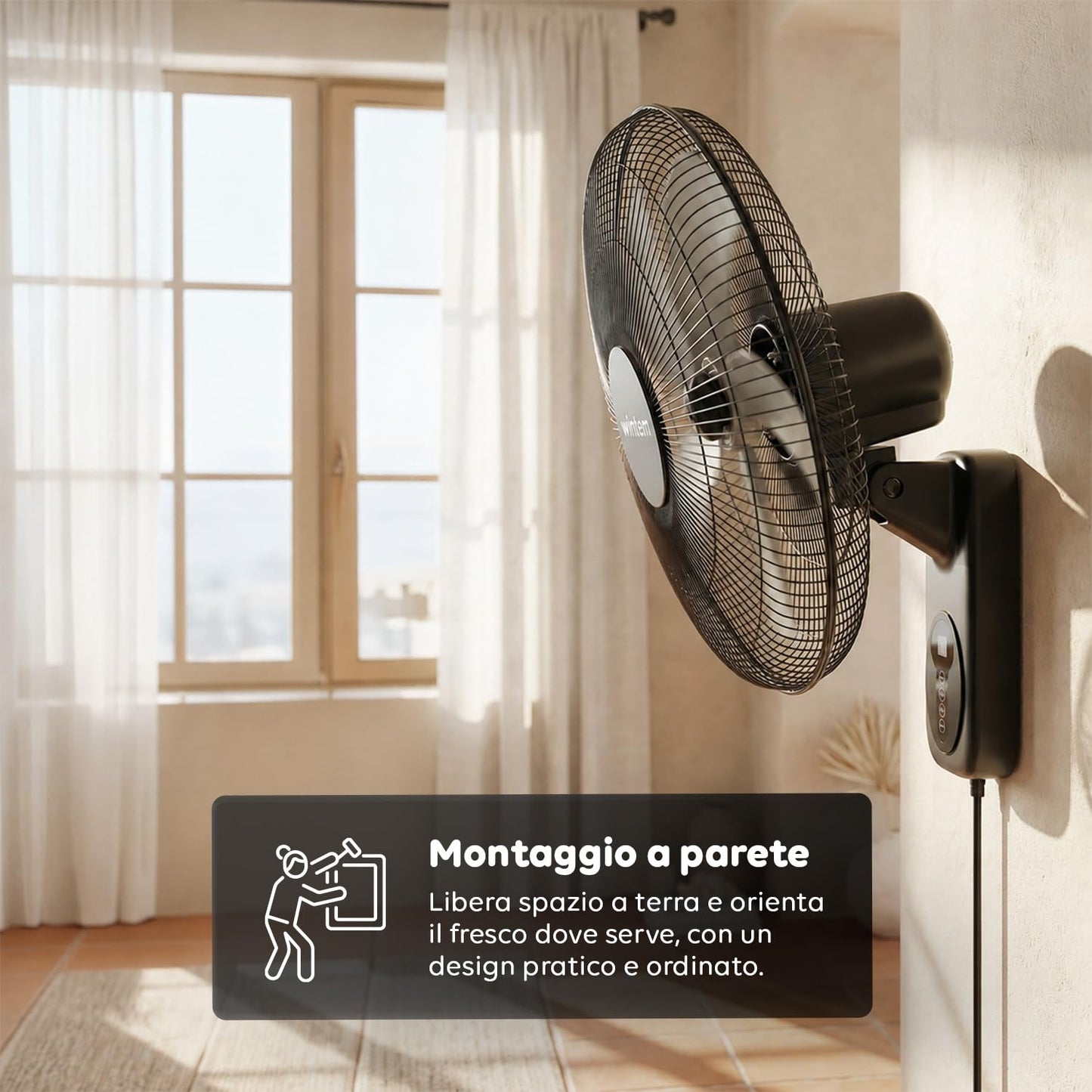 Wintem Ventilatore da Parete 40cm, Ventilatore con Telecomando e Timer 9h, 8 Velocità, Oscillazione 120°, Inclinazione 30°, Griglia Metallica, Silenzioso, Nero