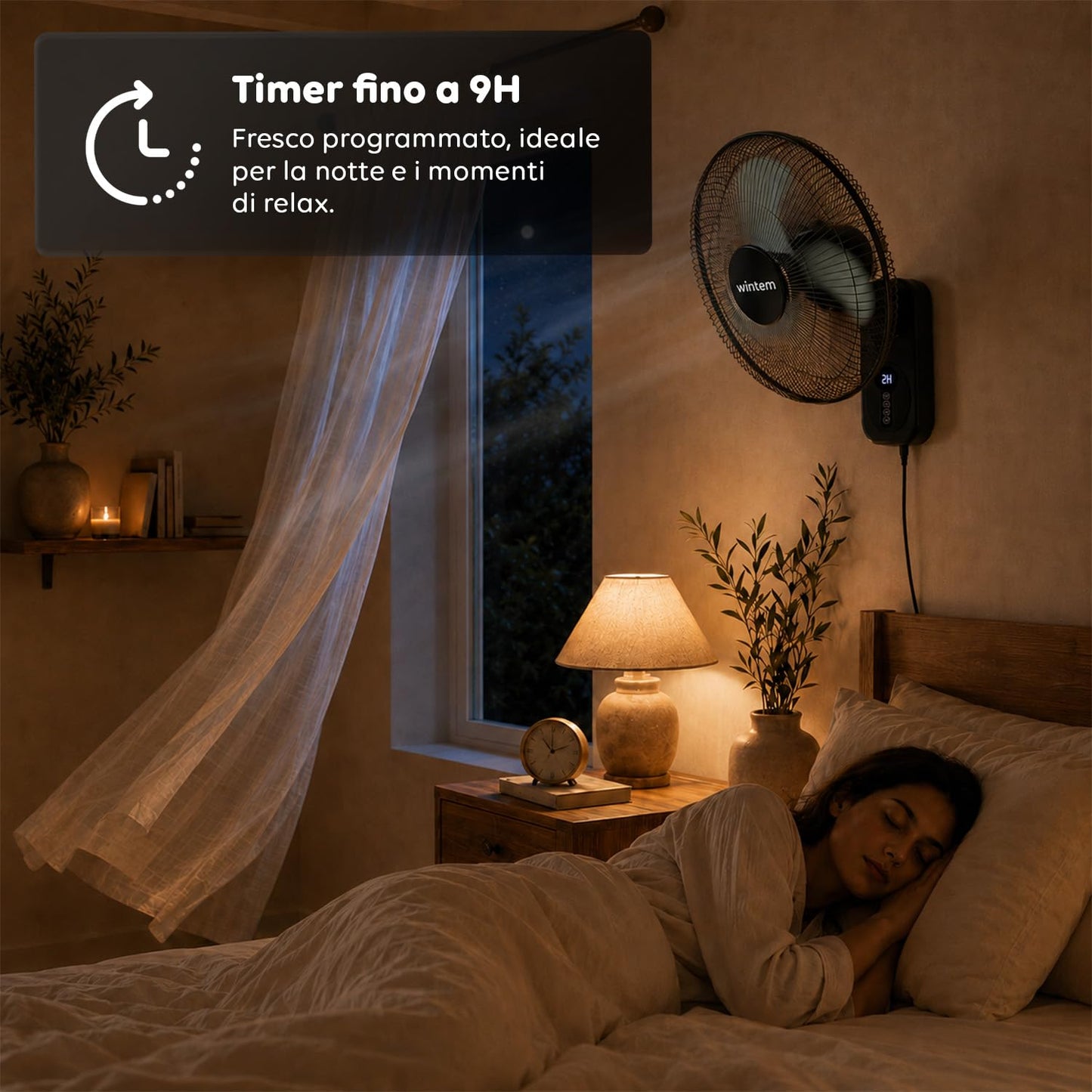 Wintem Ventilatore da Parete 40cm, Ventilatore con Telecomando e Timer 9h, 8 Velocità, Oscillazione 120°, Inclinazione 30°, Griglia Metallica, Silenzioso, Nero