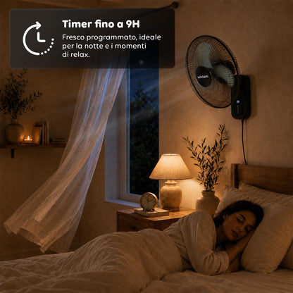 Wintem Ventilatore da Parete 40cm, Ventilatore con Telecomando e Timer 9h, 8 Velocità, Oscillazione 120°, Inclinazione 30°, Griglia Metallica, Silenzioso, Nero