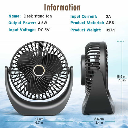Ykgutilu Ventilatore USB,ventilatore portatile,ventola da tavolo regolabile velocità del vento 5 livelli, angolo regolabile a 360°,4000 mAh batteria ricaricabile,adatto per ufficio, casa