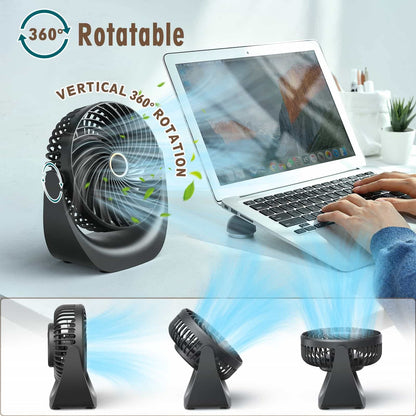 Ykgutilu Ventilatore USB,ventilatore portatile,ventola da tavolo regolabile velocità del vento 5 livelli, angolo regolabile a 360°,4000 mAh batteria ricaricabile,adatto per ufficio, casa